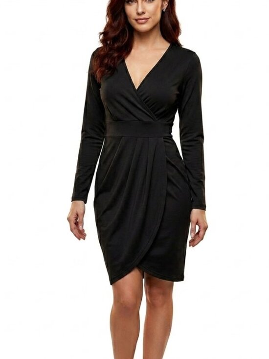 Unbranded Dresses & Skirts - Dark Minimalist Surplice Tulip Dress Black Large